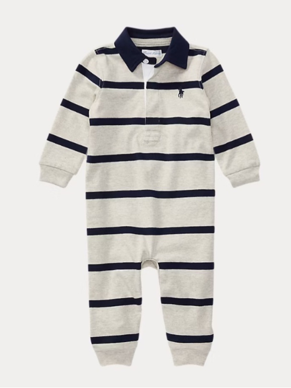 Ralph Lauren Striped Cotton Jersey Rugby Coverall 6m Light Heather Multi Baby